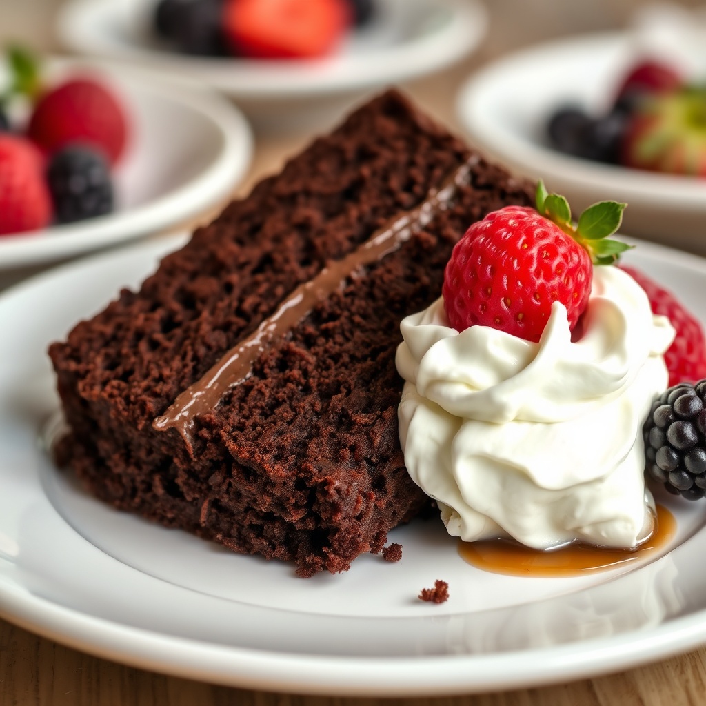Sliced Moist Buttermilk Chocolate Cake with chocolate frosting