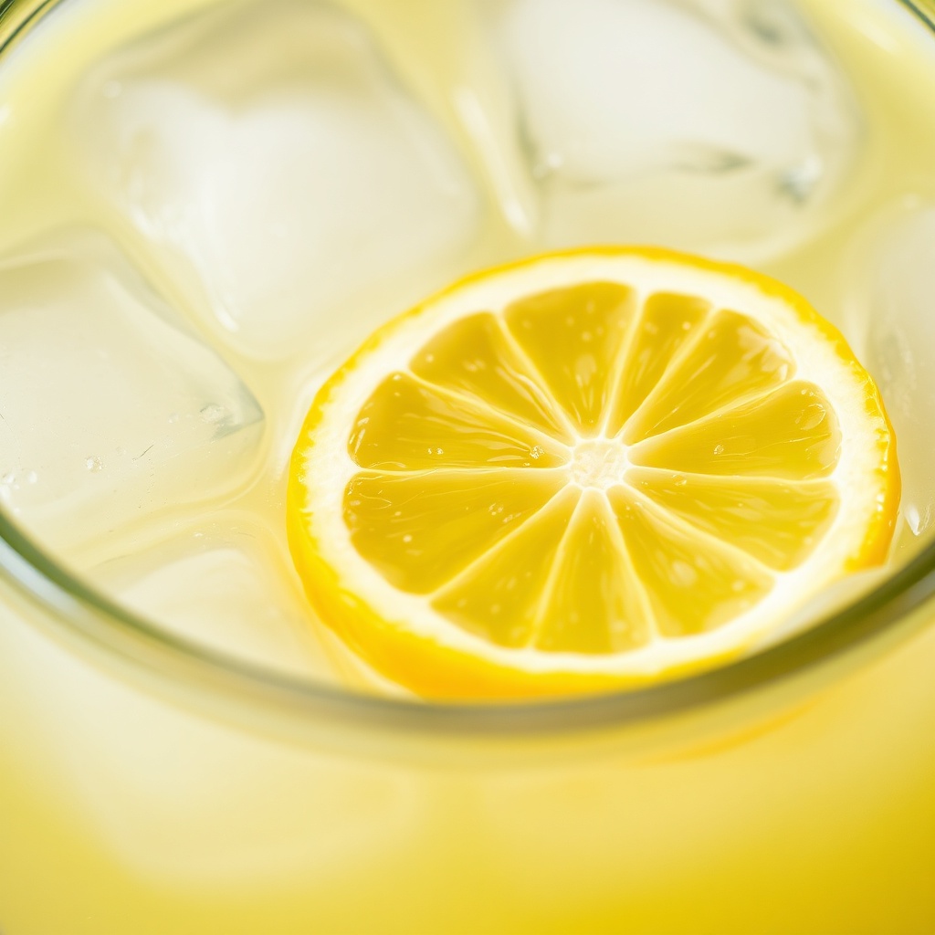 Lemonade with ice and lemon slice garnish