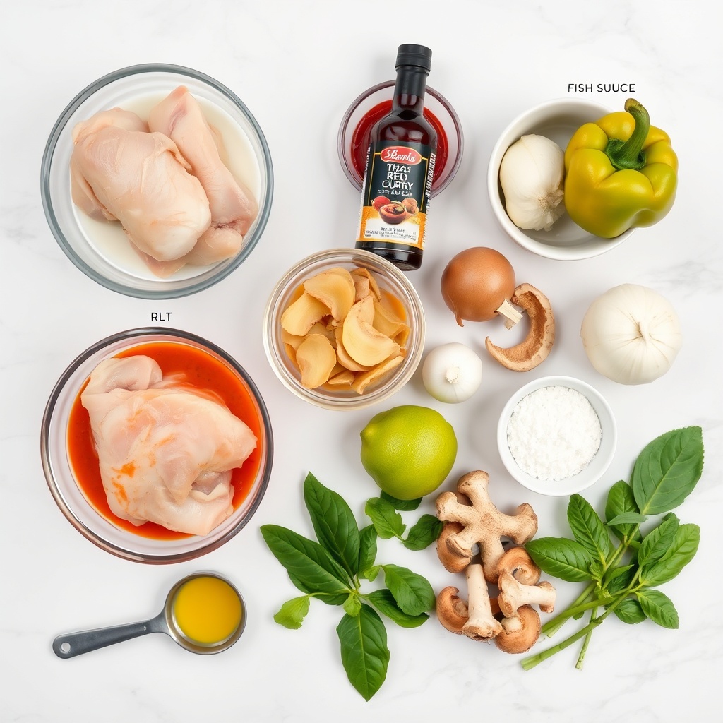 Ingredients for Thai Chicken Curry laid out