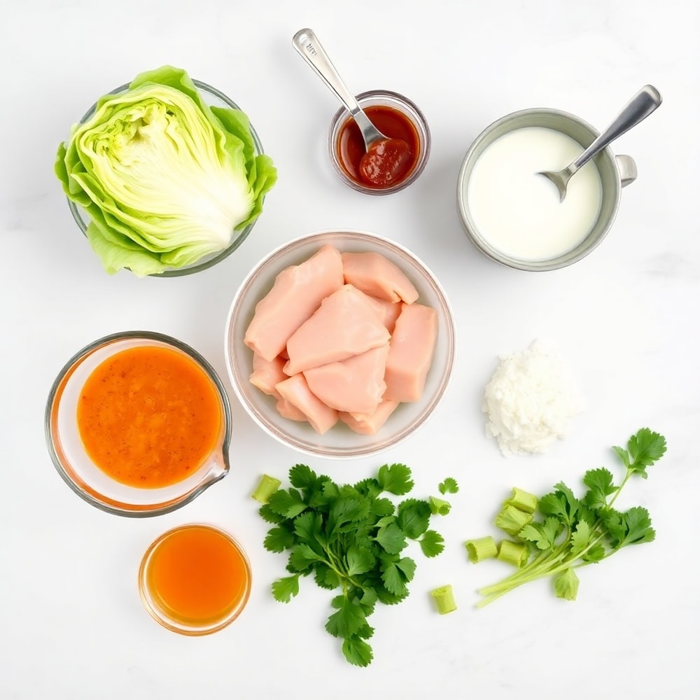 Raw ingredients for Thai Coconut Curry Cabbage Rolls on a white marble surface
